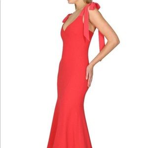 Red evening gown by Rebecca Vallance